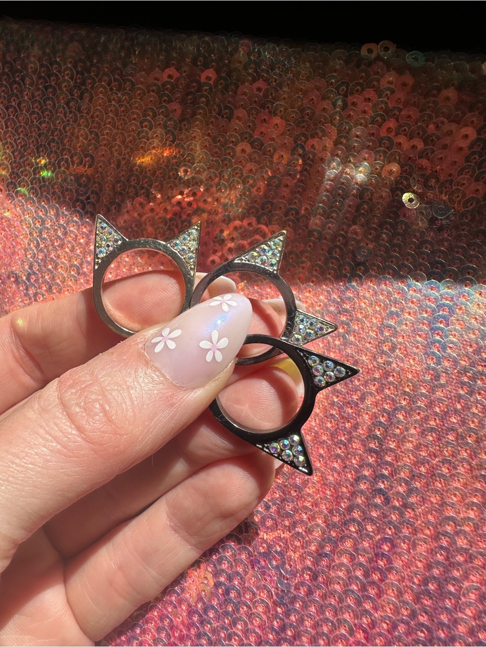 Prism • Iridescent Rhinestone Cat Ear Rings - Picture 6 of 17